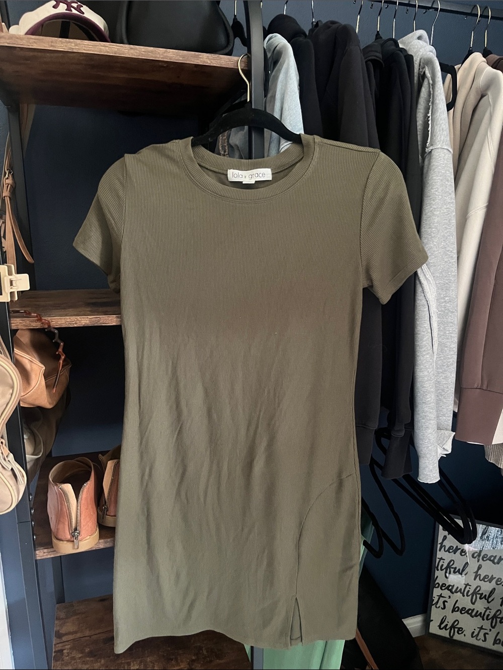 Lola & Grace Olive Ribbed T-Shirt Dress
